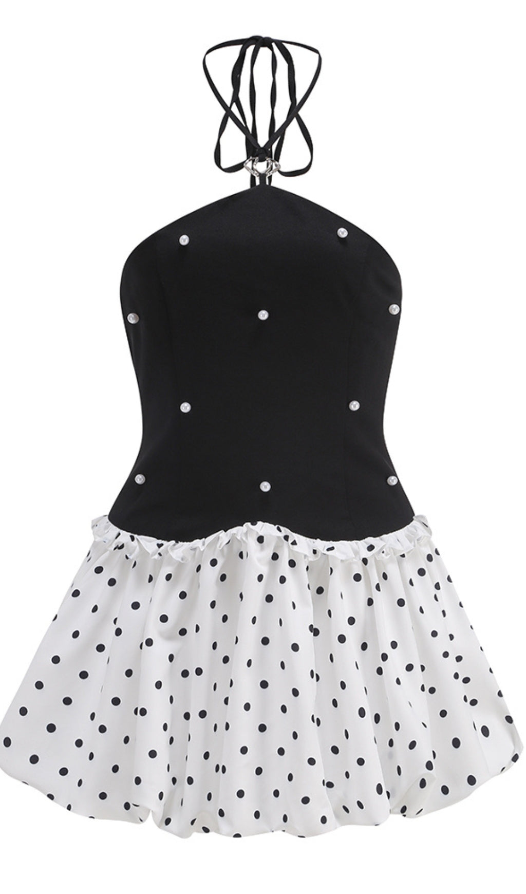 BLACK AND WHITE BEADED MINI DRESS