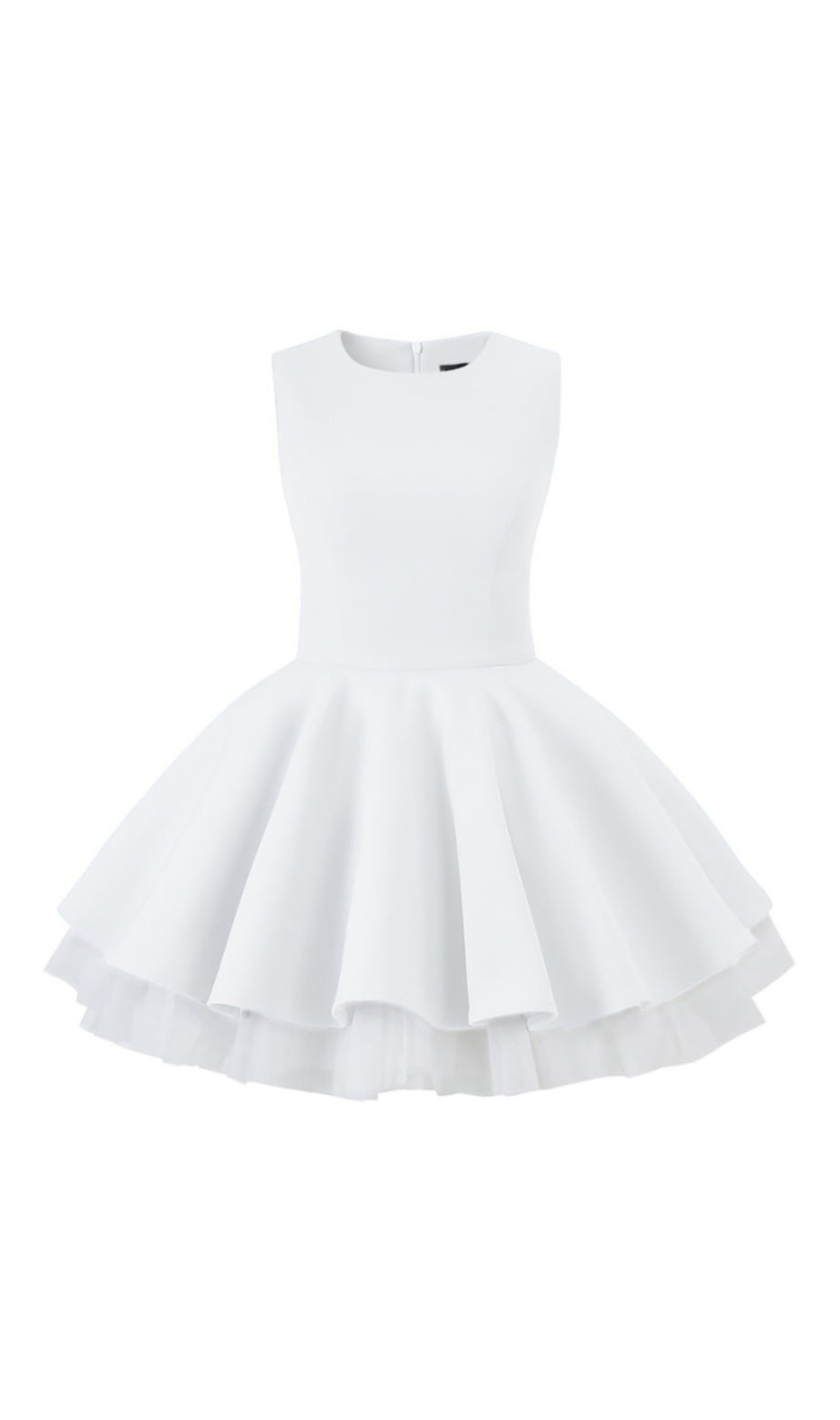 carol mesh stitching sleeveless tutu dress in white