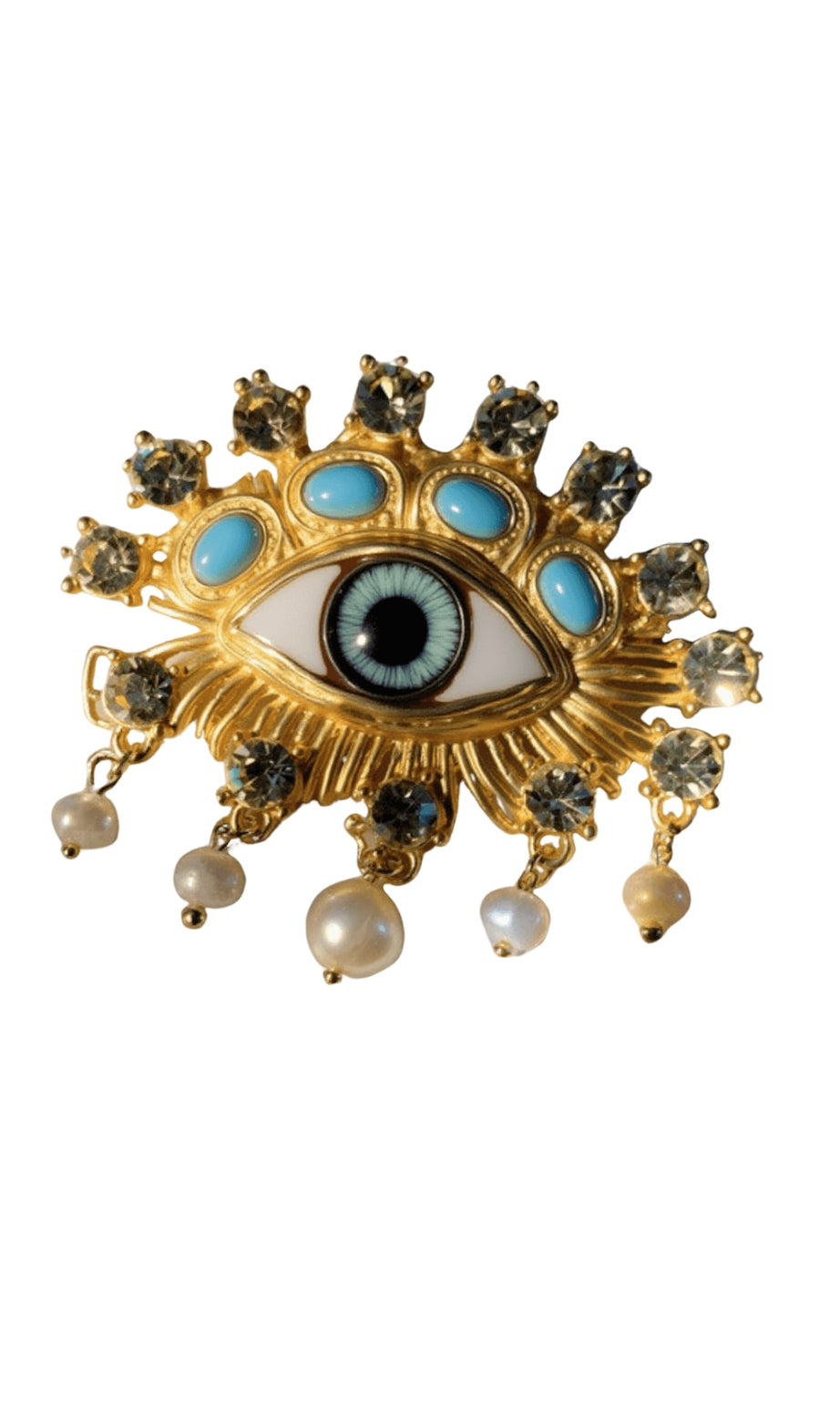 Spilla con occhio decorato con perle di cicuta