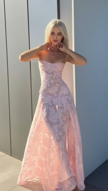 Sling-Maxikleid mit 3D-Blumenmuster in Rosa 