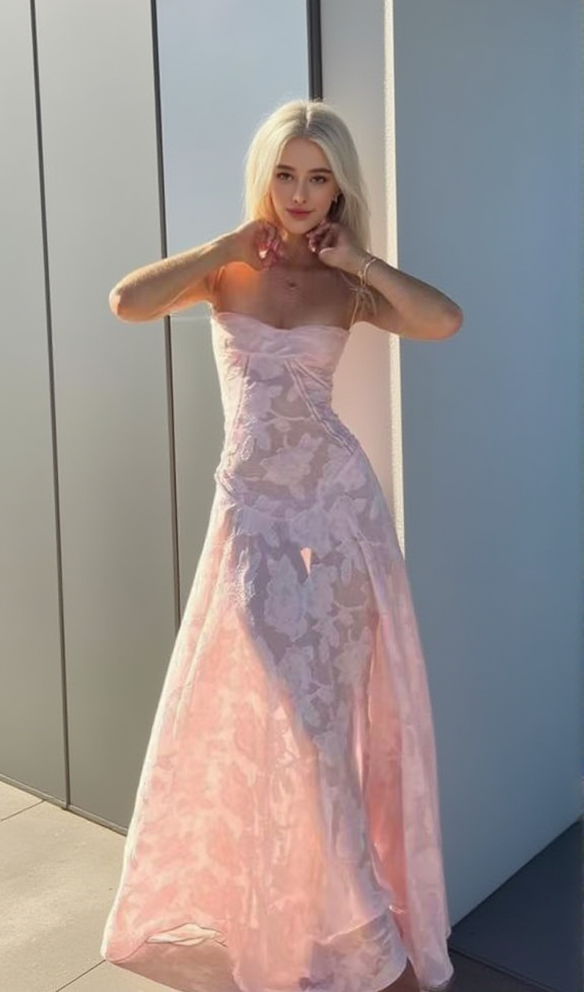AIIZIE SLING 3D FLORAL MAXI DRESS IN PINK - product image