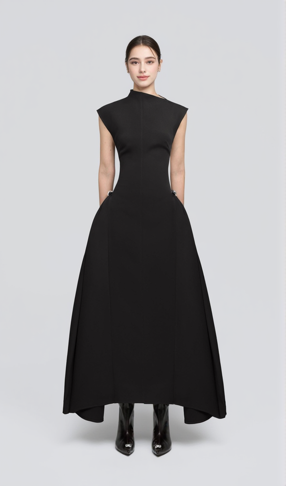 SKATER MAXI DRESS BLACK