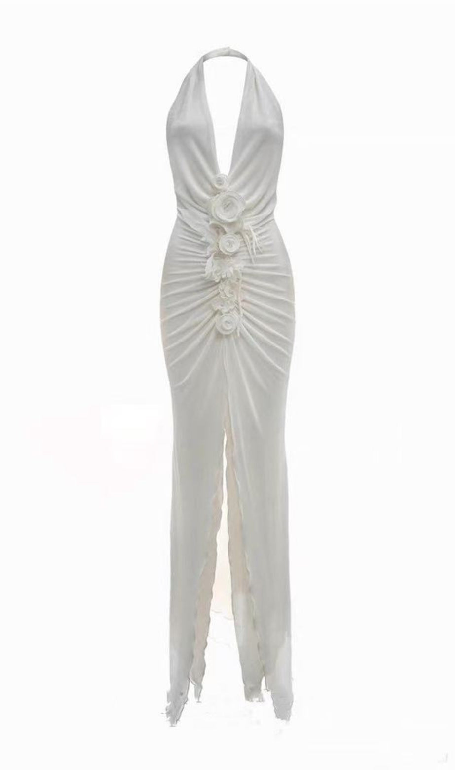 Sexy Sleeveless High Slit Long Skirt with Three-Dimensional Flowers