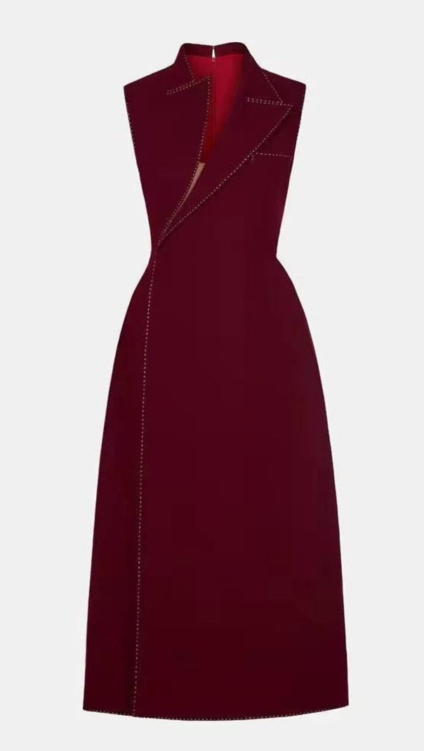 AIIZIE ASYMMETRIC COLLAR BLAZER MIDI DRESS IN RED - product image