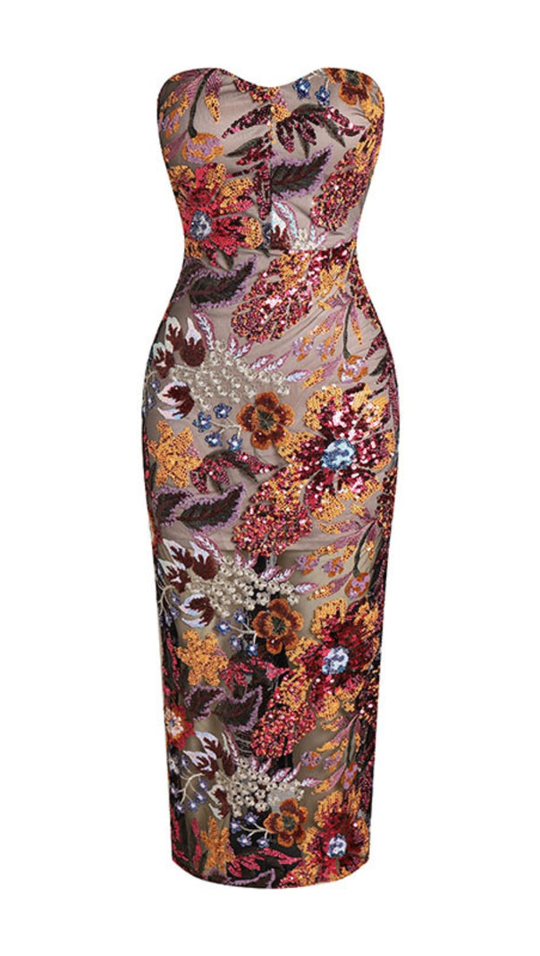 AIIZIE STRAPLESS DAHLIA SEQUINS EMBROIDERED MAXI DRESS - product image
