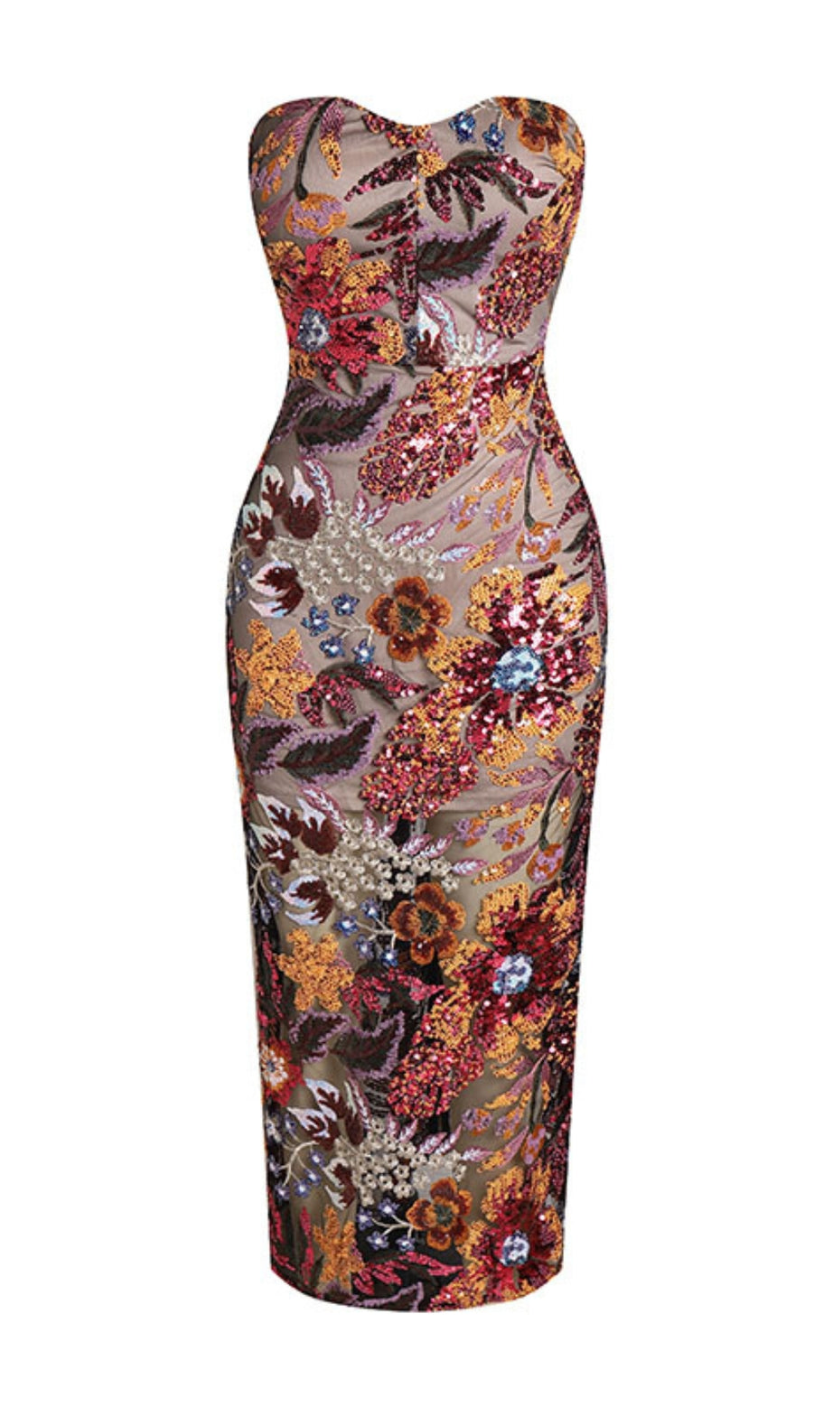 Trägerloses Maxikleid mit Paillettenstickerei „Dahlia“