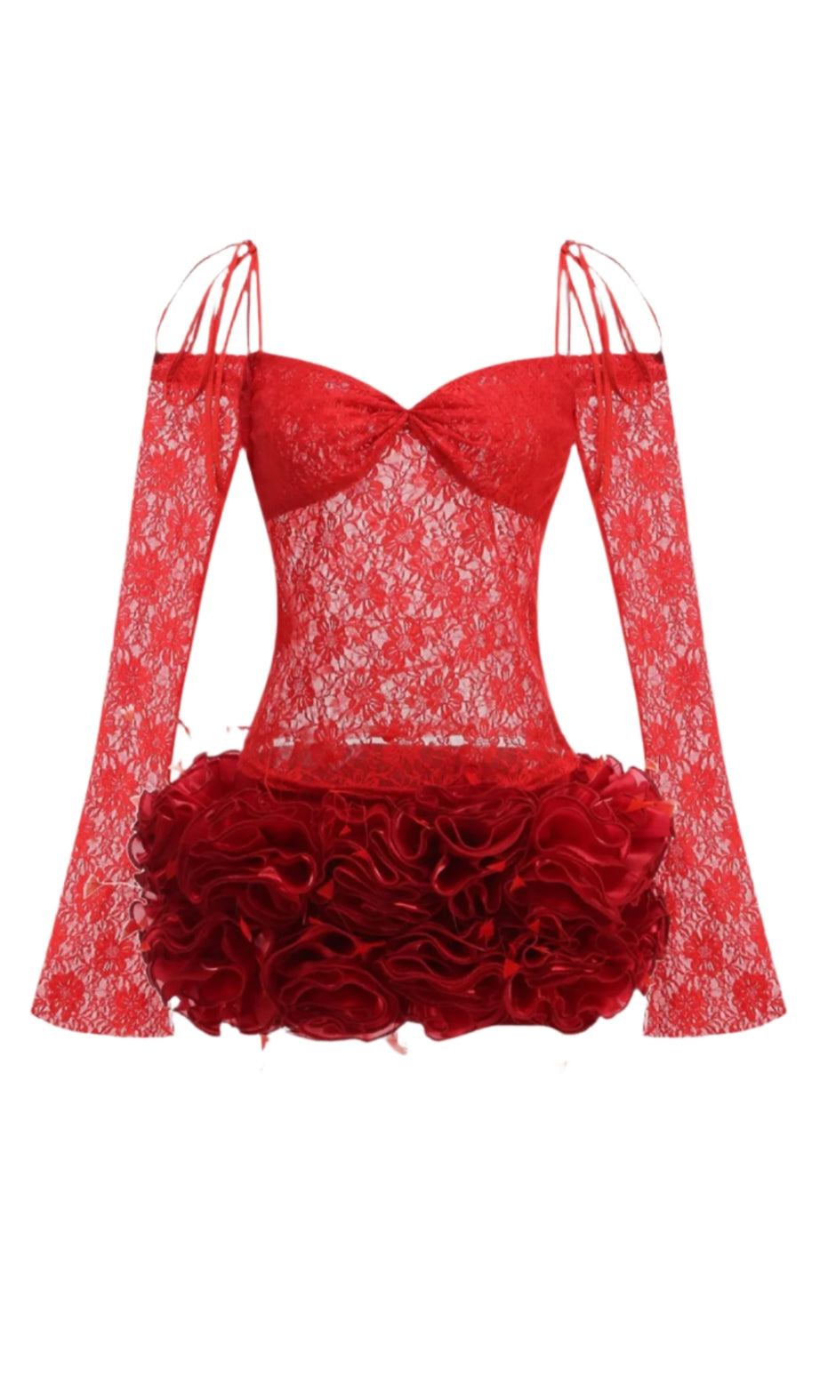 helen Lace Floral Appliqué Two Piece Set in Red