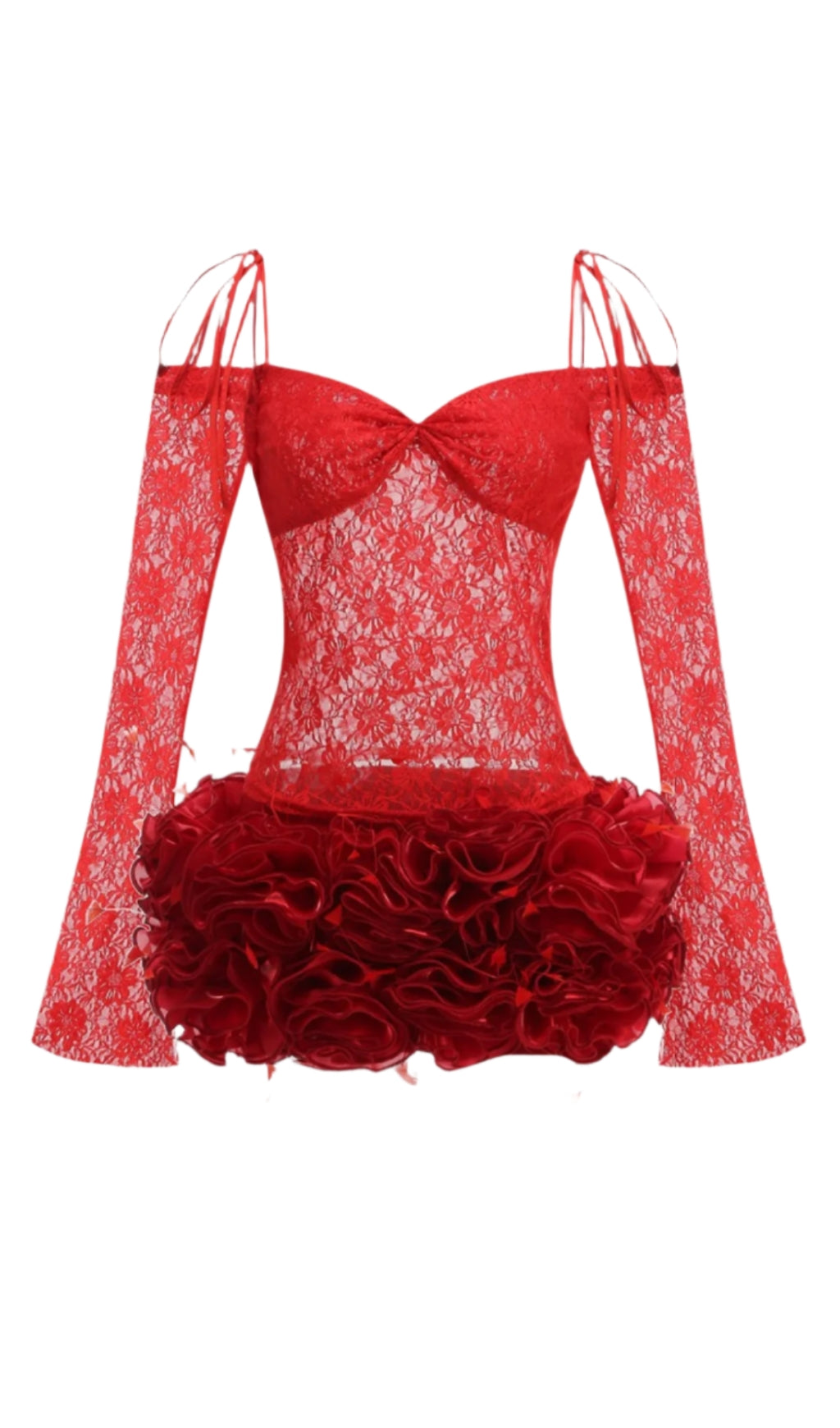 Helen – Zweiteiliges Set mit Spitzen-Blumenapplikation in Rot