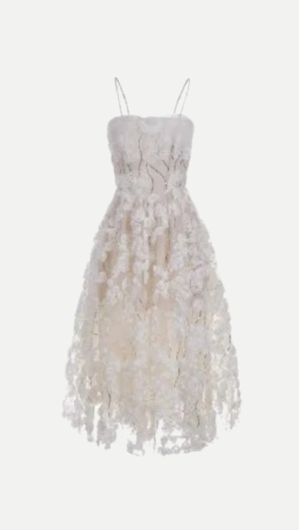 AIIZIE STEREOSCOPIC FLOWER RHINESTONE CHAIN MAXI DRESS IN WHITE - product image