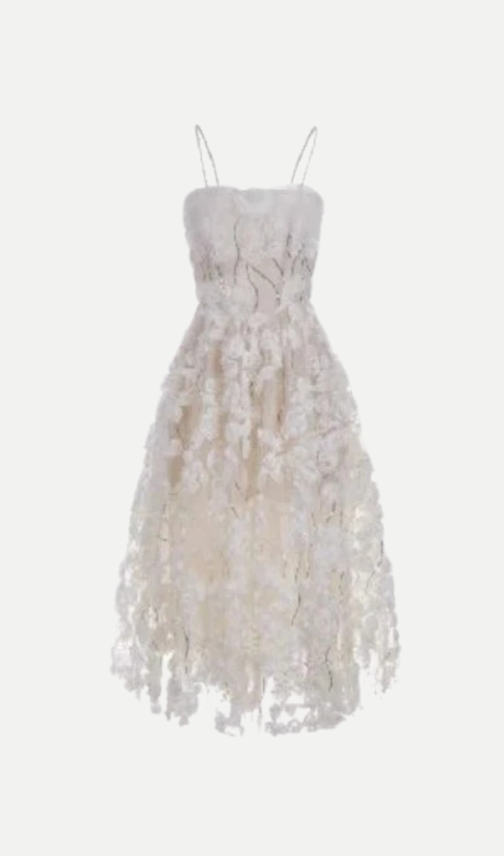 STEREOSCOPIC FLOWER RHINESTONE CHAIN MAXI DRESS IN WHITE