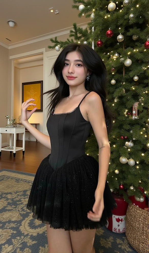 MINI ABITO IN PIZZO CELESTE CON FIOCCO SULLA SCHIENA, NERO