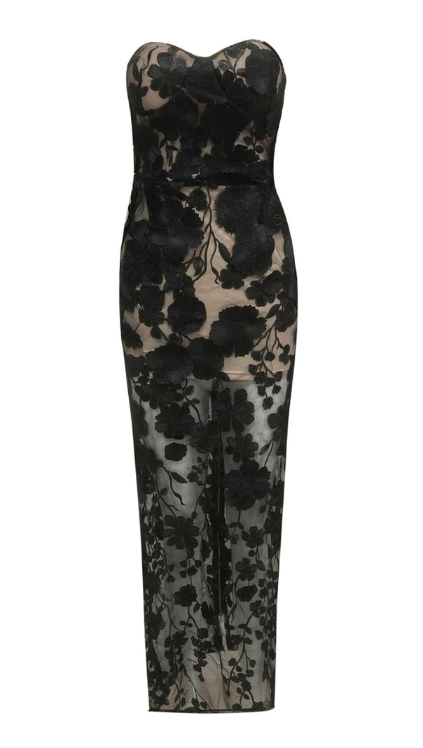AIIZIE OFF-SHOULDER WITH 3D MESH EMBROIDERED SEQUINS MAXI DRESS BLACK - product image