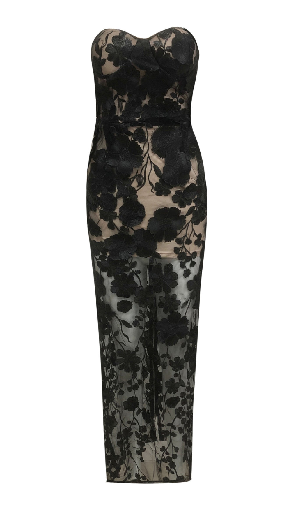 OFF-SHOULDER WITH 3D MESH EMBROIDERED SEQUINS MAXI DRESS BLACK