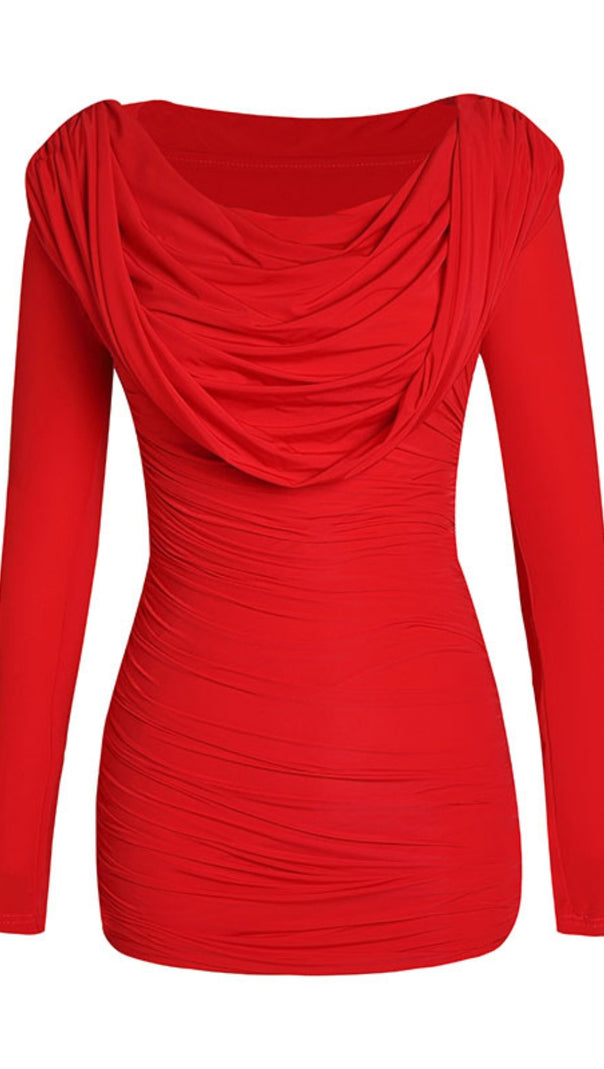 AIIZIE RED PLEATED HOODED MINI DRESS - product image