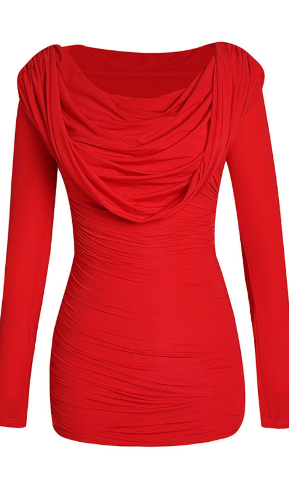 RED Pleated Hooded Mini Dress