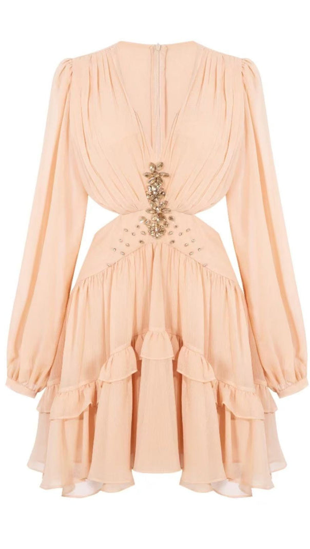AIIZIE V-NECK FAIRY SILK WAIST-BARING MINI DRESS - product image