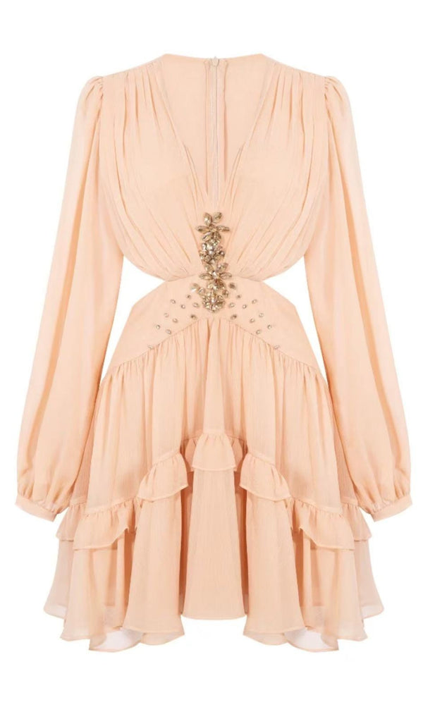 V-neck fairy silk waist-baring mini dress