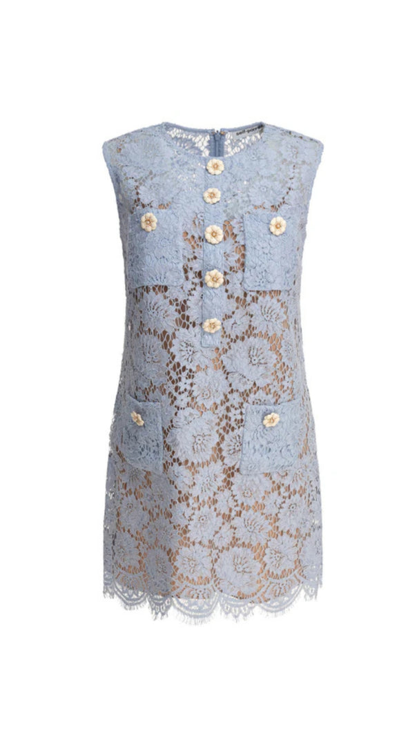 AIIZIE EUNICE HOLLOW PENCIL LACE MINI DRESS IN BLUE - product image