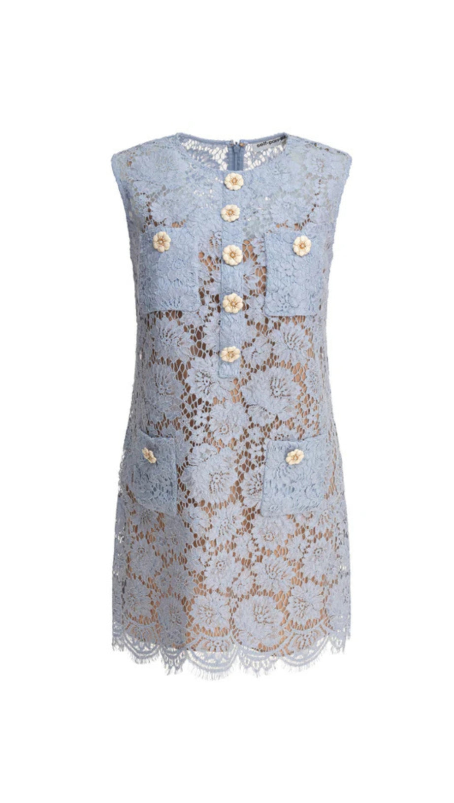 EUNICE HOLLOW PENCIL LACE MINI DRESS IN BLUE