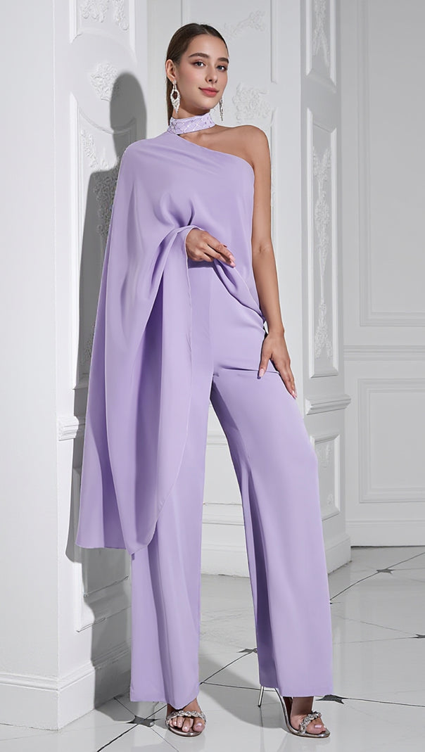 AIIZIE HALTER SHAWL JUMPSUIT IN PURPLE - product image