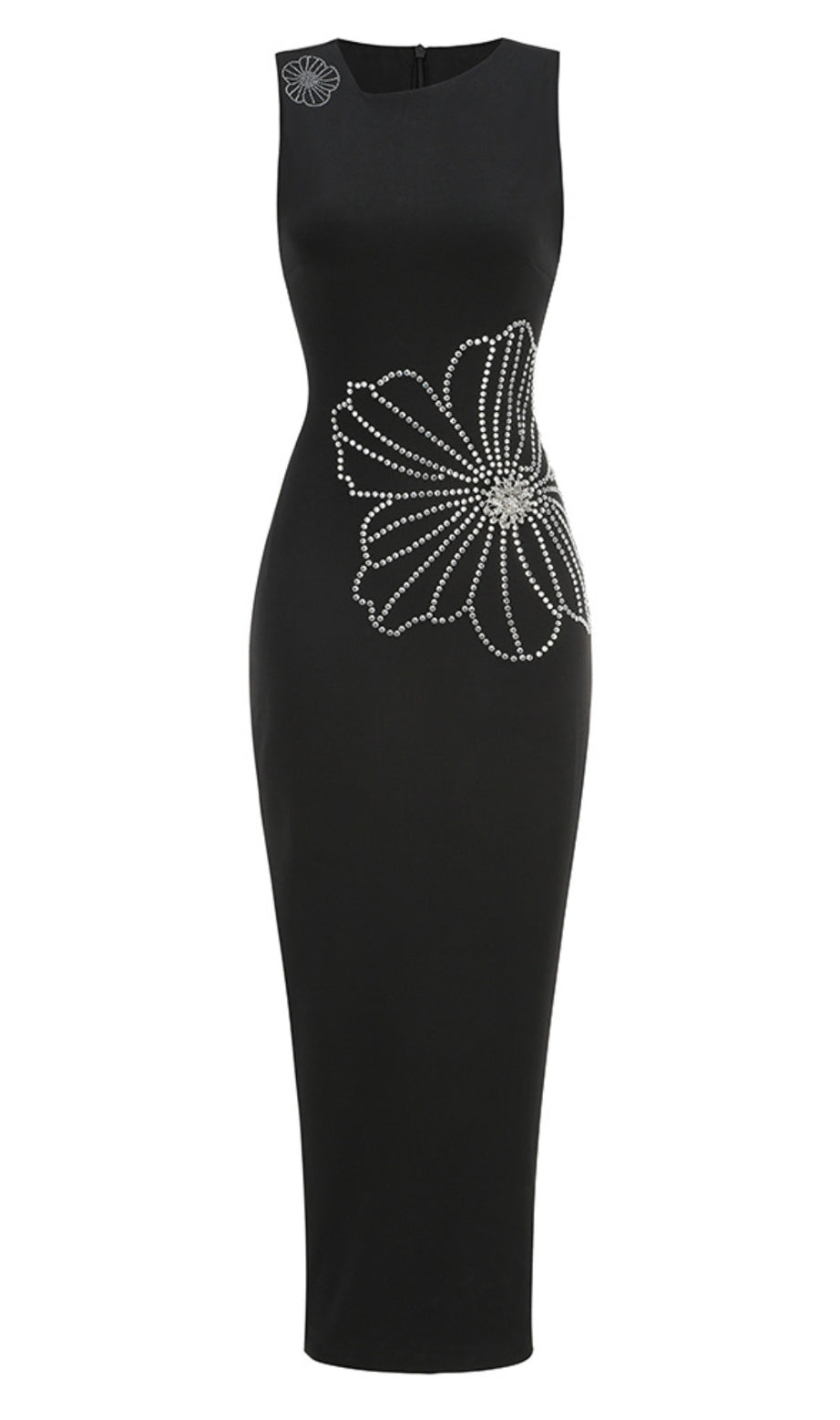 Sleeveless Straight-Leg flower Maxi Dress black