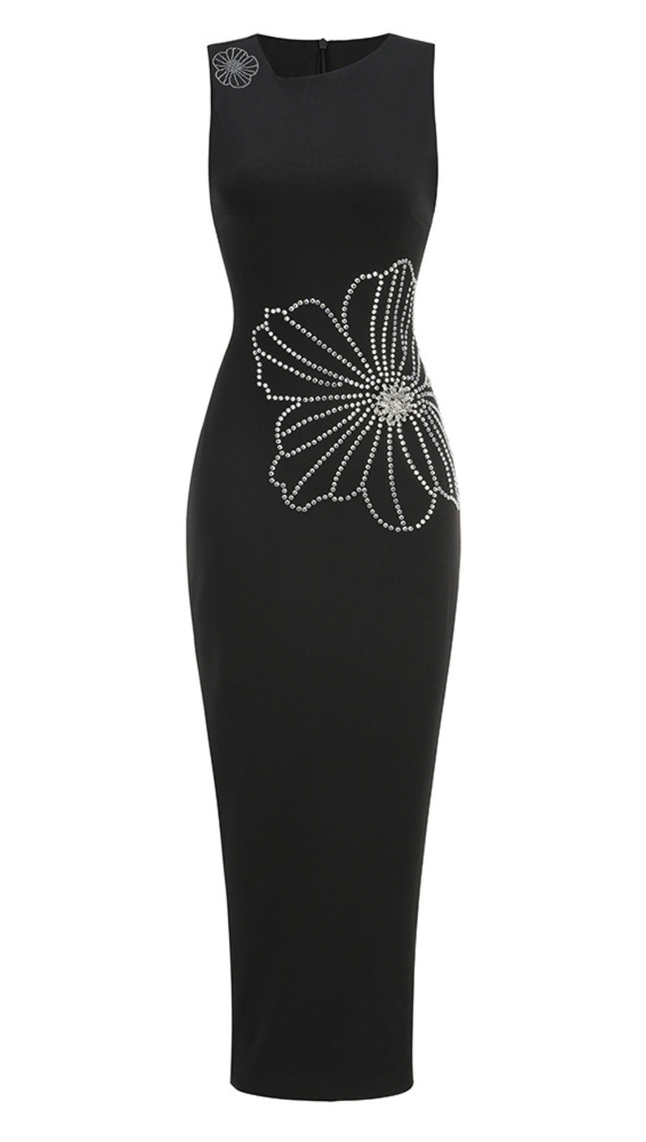 SLEEVELESS STRAIGHT-LEG FLOWER MAXI DRESS BLACK