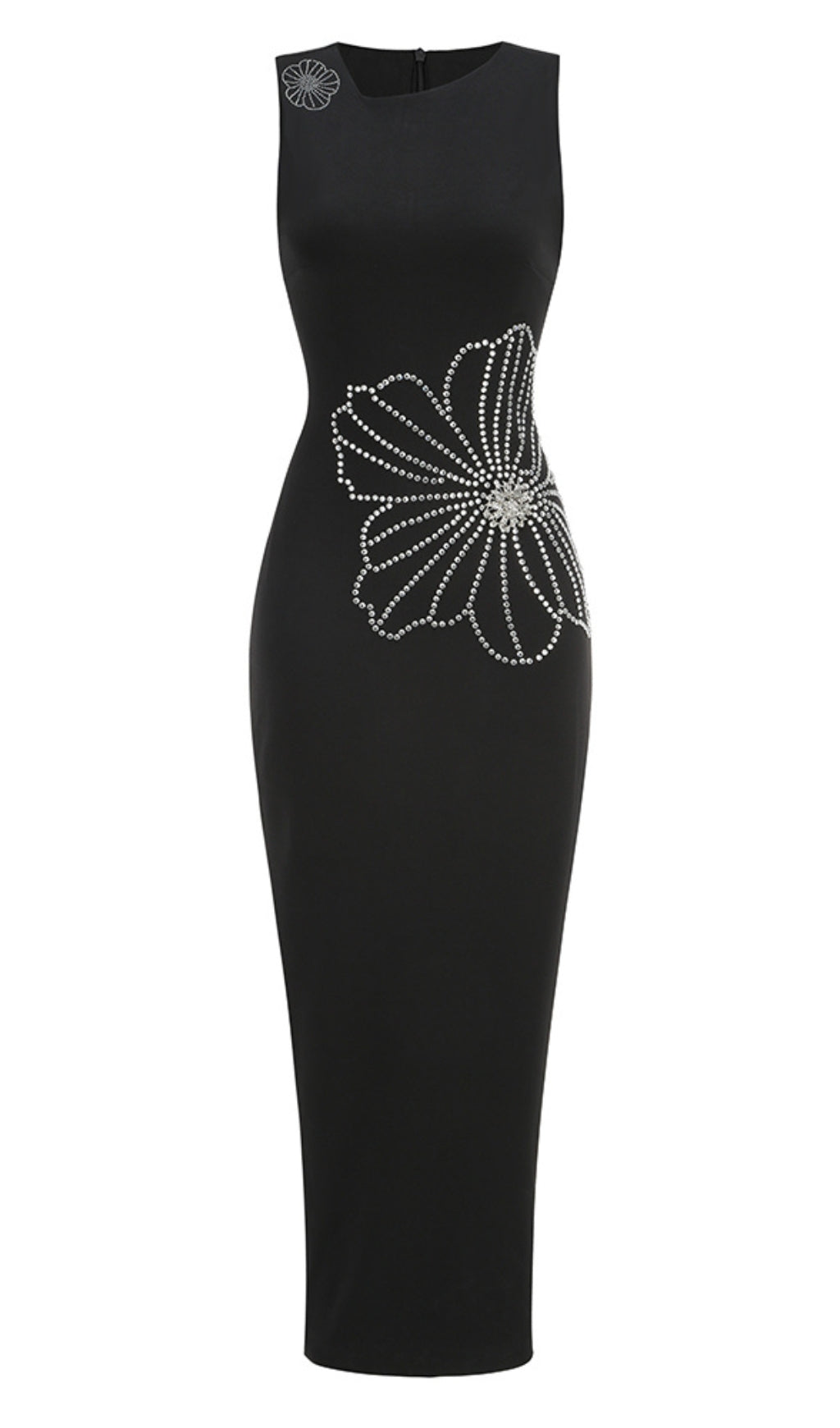 SLEEVELESS STRAIGHT-LEG FLOWER MAXI DRESS BLACK