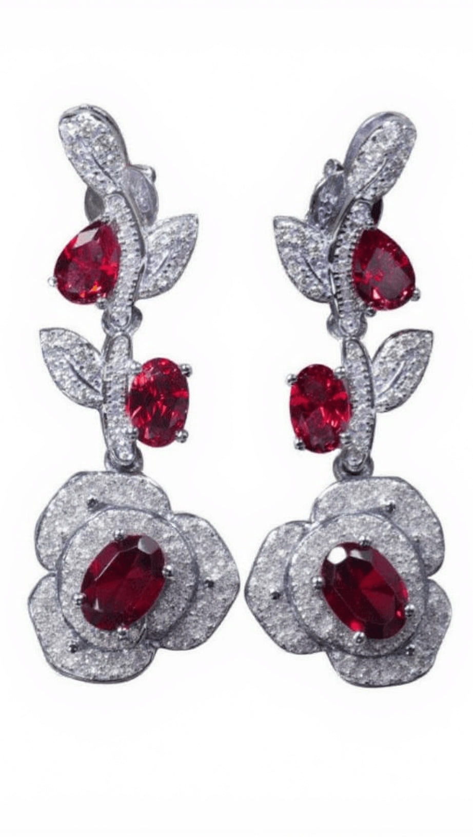 ROTE CRYSTAL FLOWER DROP EARRINGS