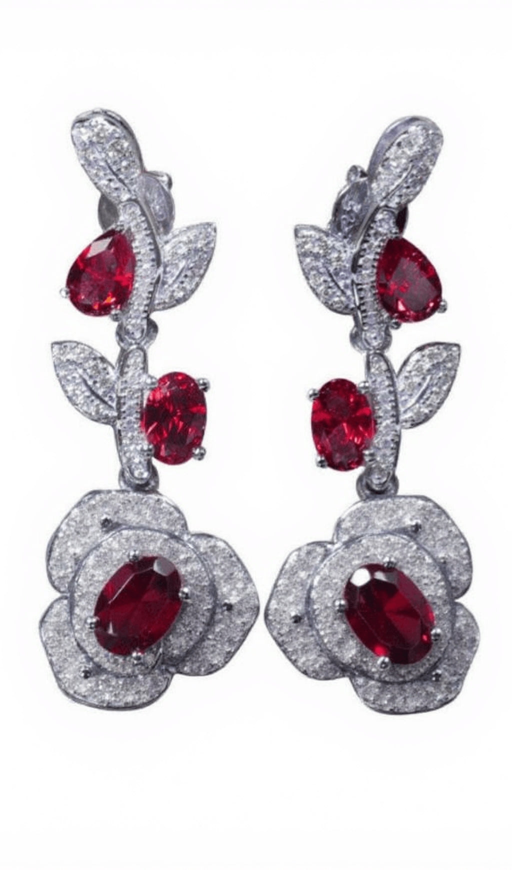 ROTE CRYSTAL FLOWER DROP EARRINGS