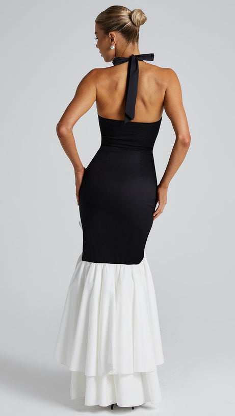 Veronique Maxikleid mit Rüschensaum in Schwarz