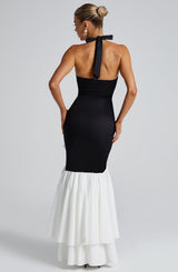 Veronique ruffle hem Maxi Dress in Black