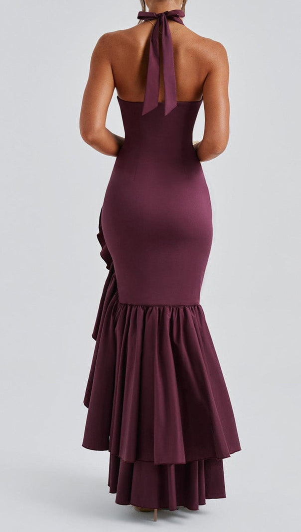 AIIZIE VERONIQUE RUFFLE HEM MAXI DRESS IN CHERRY LACQUER - product image