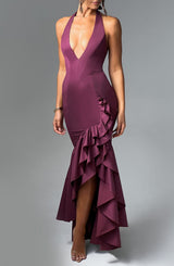 Veronique ruffle hem Maxi Dress in Cherry Lacquer