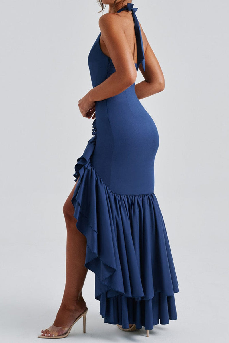 Veronique ruffle hem Maxi Dress in Navy