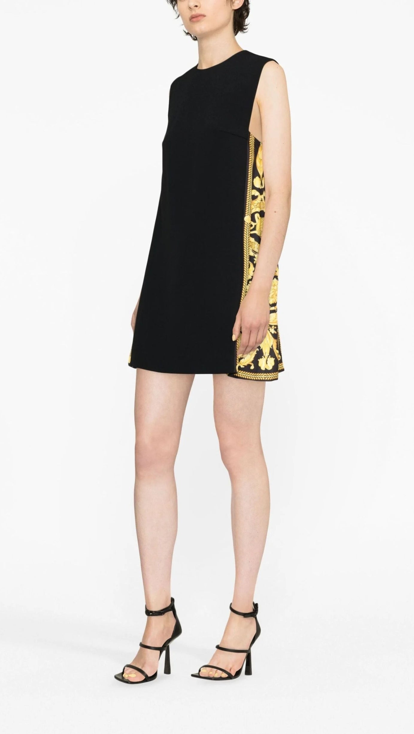 BLACK BAROCCO SHIFT MINI DRESS