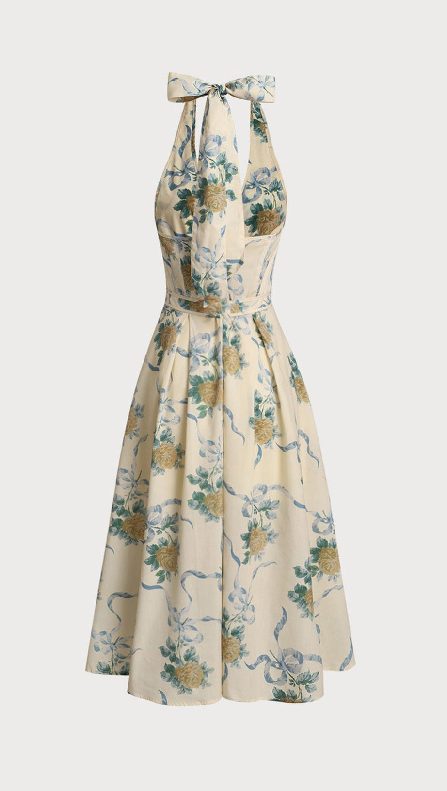 Deirdre – Gelbes Midikleid mit tiefem V-Ausschnitt und Blumenmuster