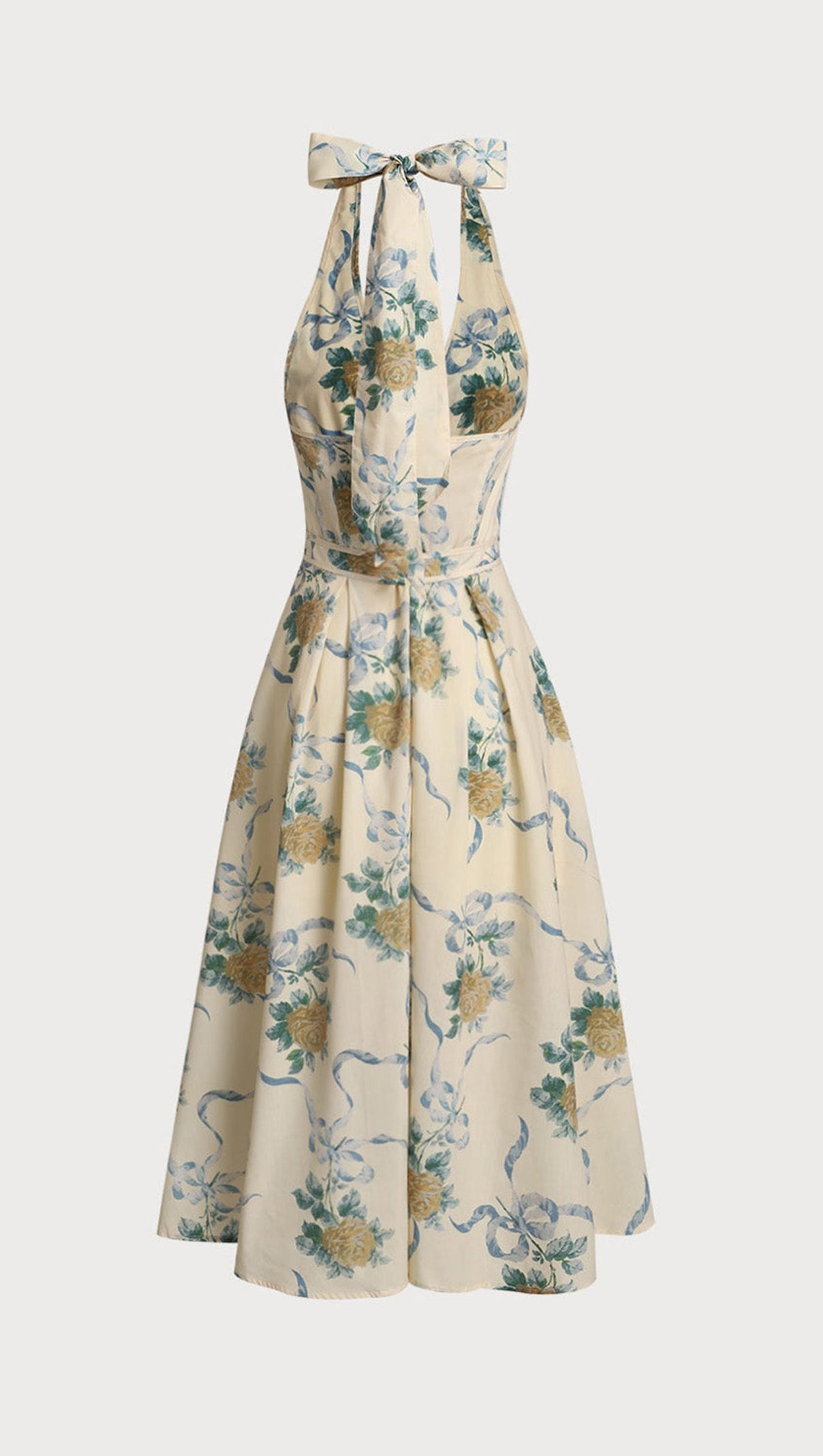 AIIZIE DEIRDRE FLORAL PRINT DEEP V NECK MIDI DRESS IN YELLOW - product image