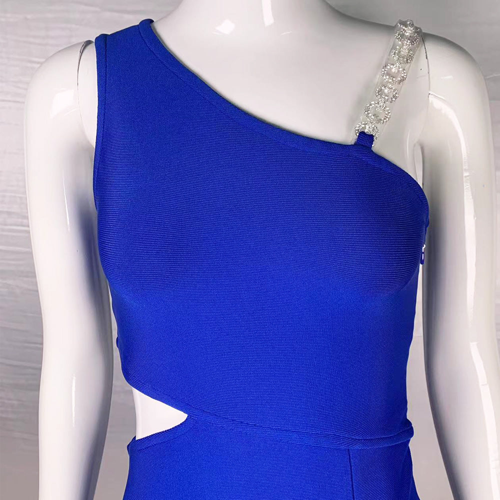AIIZIE RHINESTONE STRAPS CUT-OUT SPLIT MINI DRESS - product image