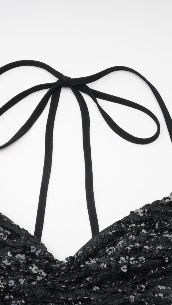 AIIZIE ALMA BUTTERFLY SEQUIN MINI DRESS IN BLACK - product image