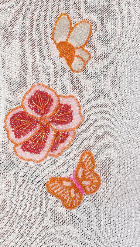 BUTTERFLY BLOSSOM SEQUIN KNIT MAXI DRESS IN WHITE